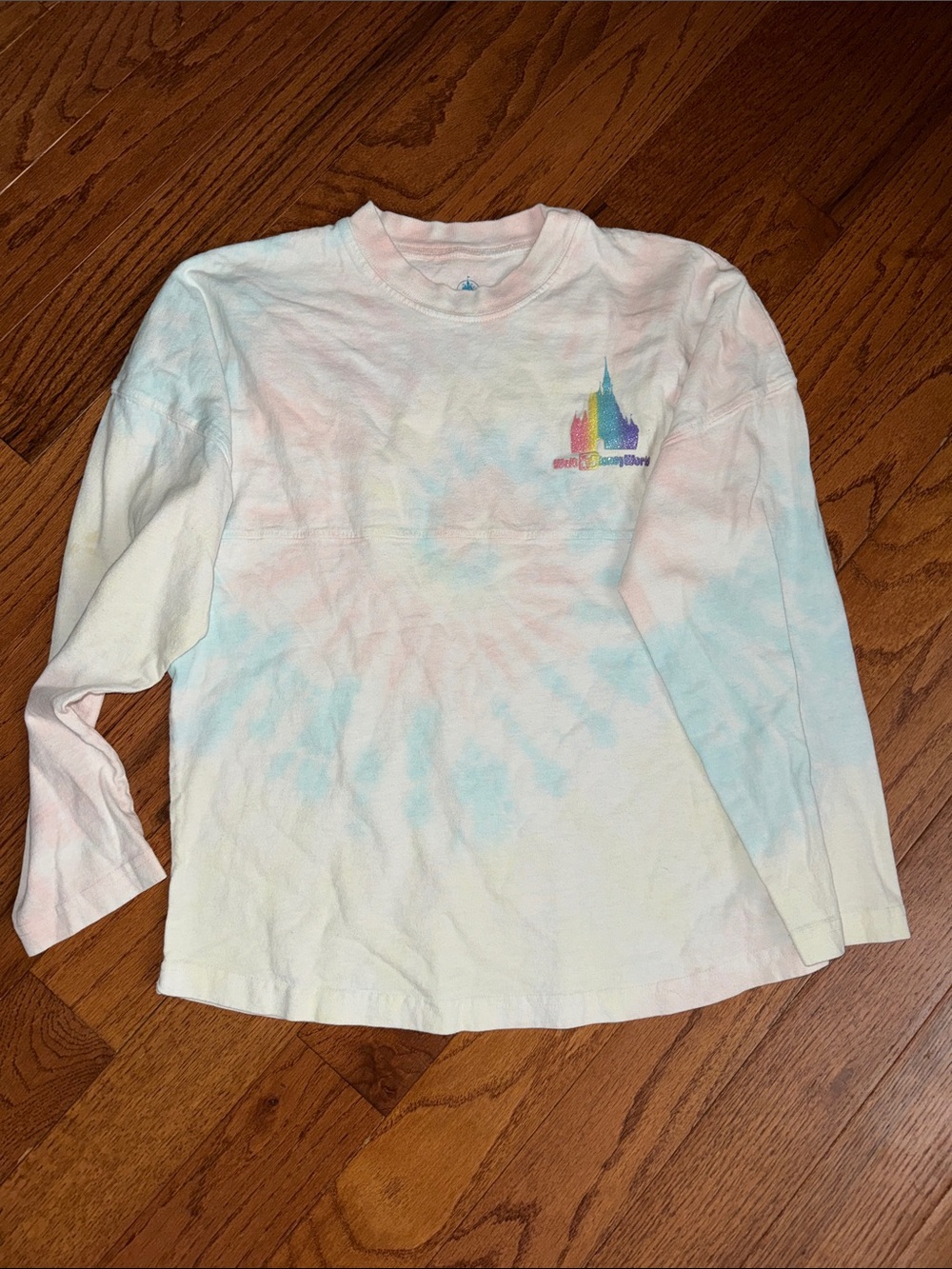 Disney Long Sleeve Tie-Dye Tee in Pastel Pink Blue Yellow